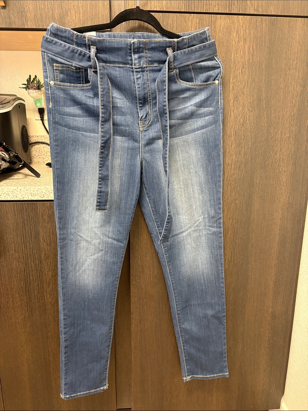 Almost Famous Light Blue Tie-Waist Skinny Jeans